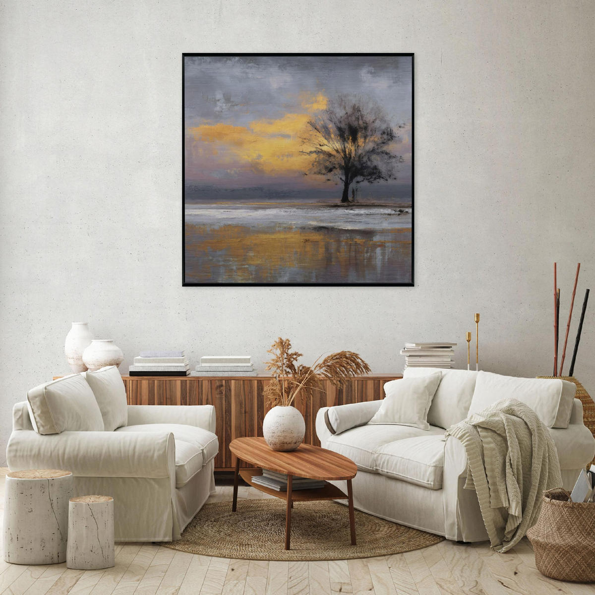 BILDER mit Rahmen Abstraktion Baum Golden 50x50 cm - Multicolor, Metall (50/50cm) - Wallarena