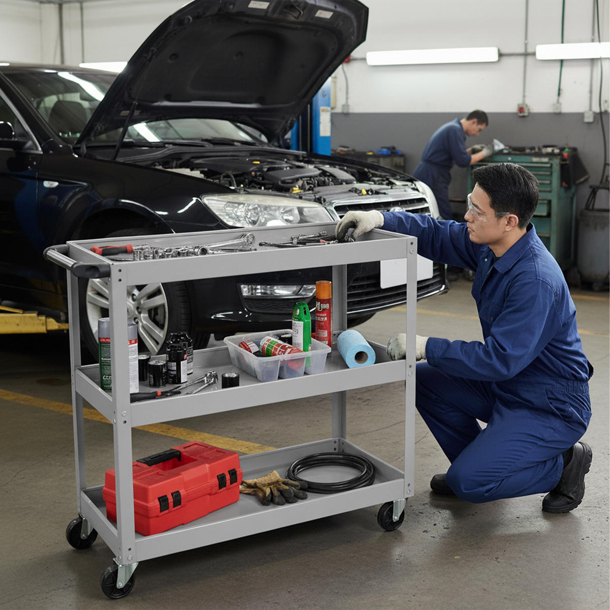 WERKSTATTWAGEN - Silberfarben, Kunststoff/Metall (35/76/78cm) - Relaxdays