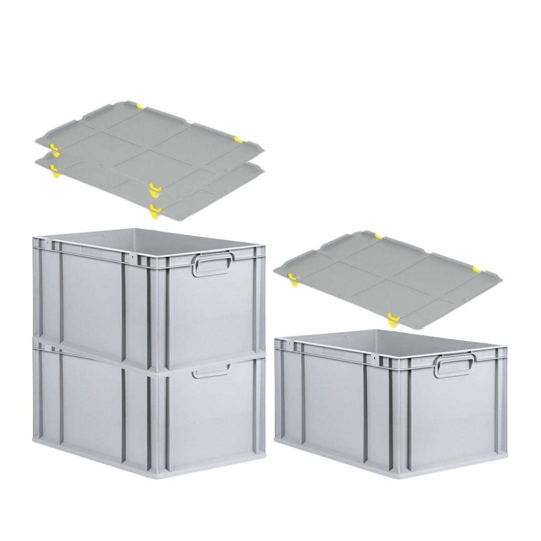 EUROBOX 3x Nextgen Economy Mit Auflagedeckel Grau/Gelb Griffe Geschlossen 65 Liter - Gelb, Kunststoff (40/32/60cm) - PROREGAL