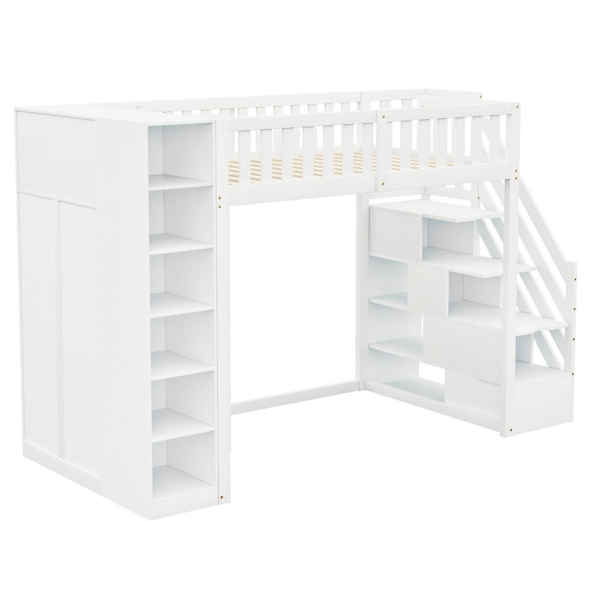 HOCHBETT 90/200 cm in Weiß mit Leiter, Kleiderschrank und Stauraum - Weiß, Holzwerkstoff (90/200cm) - BEAOK