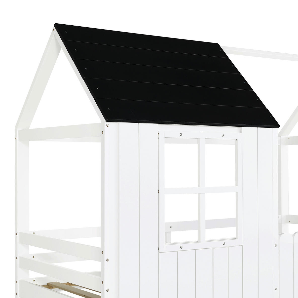 HOCHBETT 90/200 cm DE-32738 Haus-Design mit Fenstern und Treppe Weiß - Weiß, Holz (90/200cm) - ComfortXL