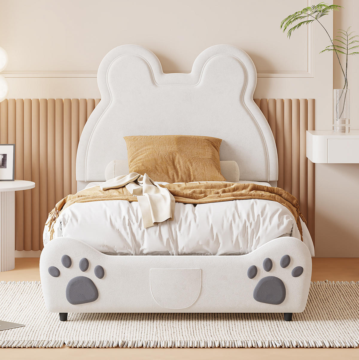 KINDEREINZELBETTEN aus Samt 90x200 cm in Weiß - Weiß, Textil (90/200cm) - Modfu