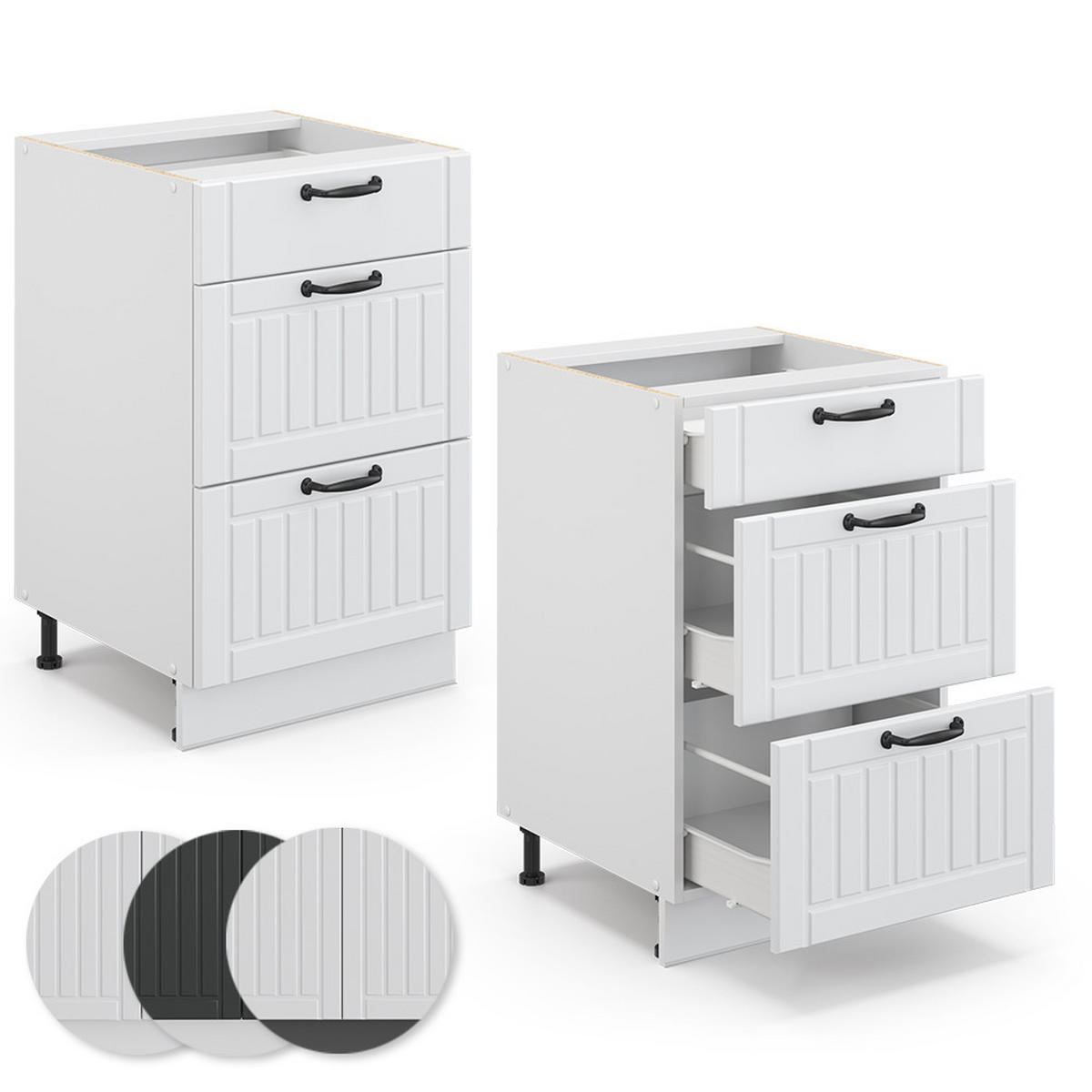 KÜCHENUNTERSCHRANK Fame-Line Weiß Landhaus 50 cm ohne AP - Weiß, Holzwerkstoff (50/82/51.6cm) - Vicco