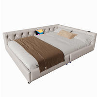 POLSTERBETT 140/200 cm mit LED-Beleuchtung, USB- und USB-C-Anschluss, Lattenrost und Knopfheftung, Beige - Beige, Textil (140/200cm) - Redom