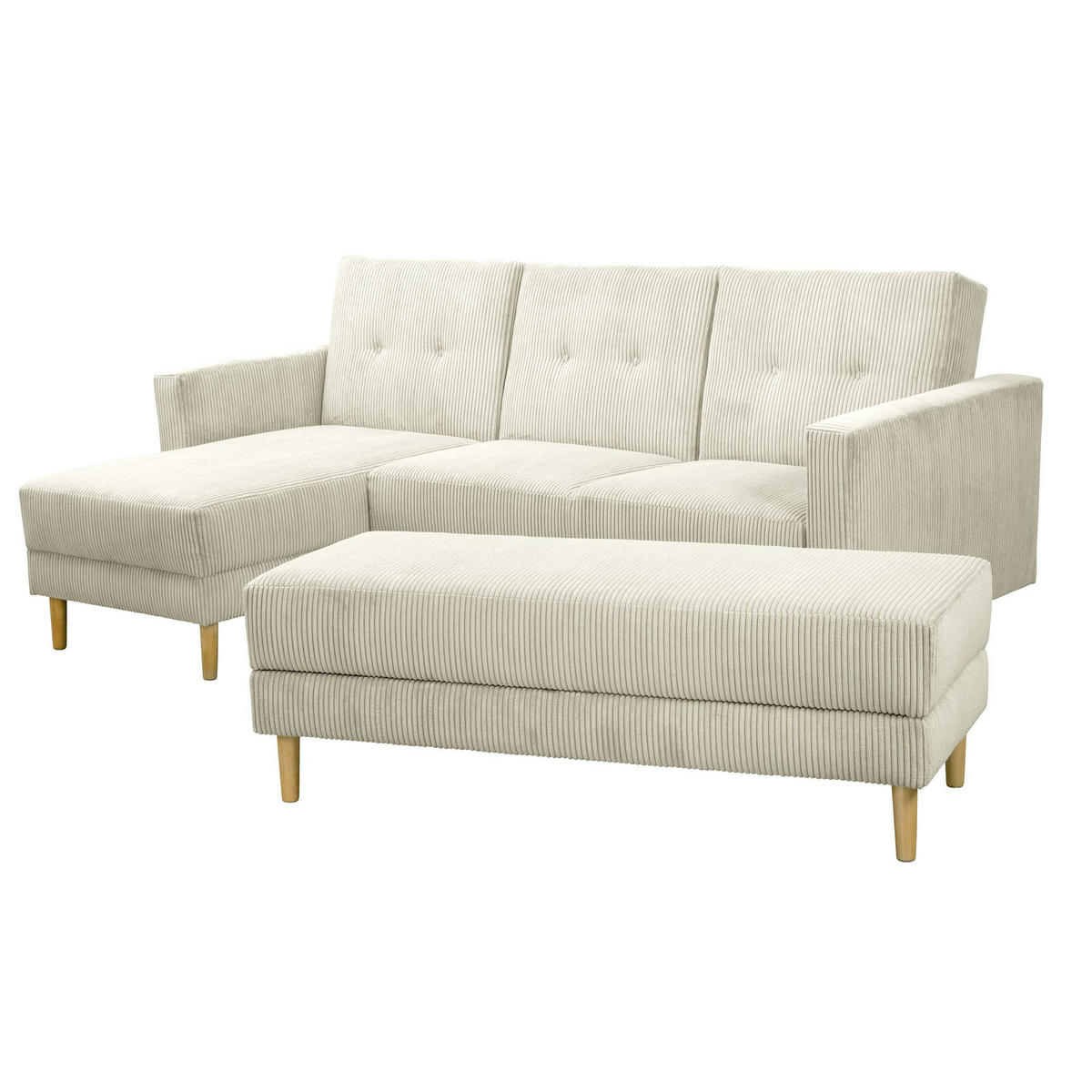 FUNKTIONSSOFA mit Hocker Kattie Cordstoff creme - Creme, Kunststoff (144/230cm) - 58aufmkessel