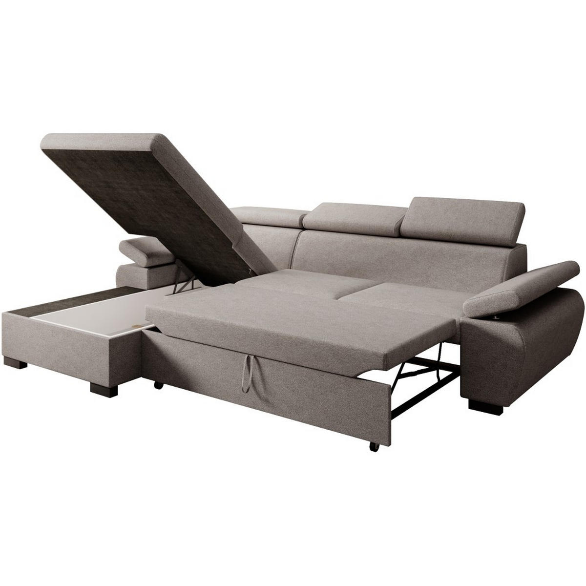 ECKSCHLAFSOFA Coco mit verstellbare Kopfstützen, grau, links - Grau, Textil (273/191cm) - Beautysofa
