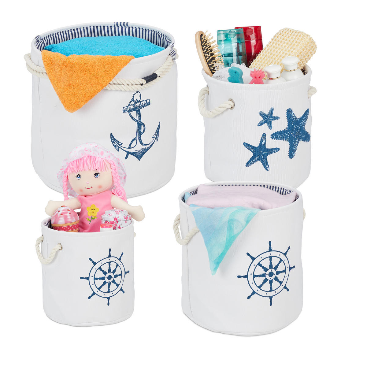 4XAUFBEWAHRUNGSKORB - Weiß, Textil/Metall (38/39/38cm) - Relaxdays