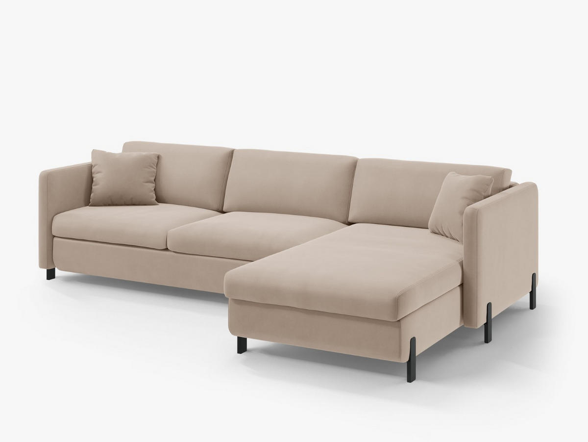 ECKSOFA ausklappbar rechts Gloria aus Samt beige 4 Sitzplätze - Beige, Textil (260/170cm) - Micadoni