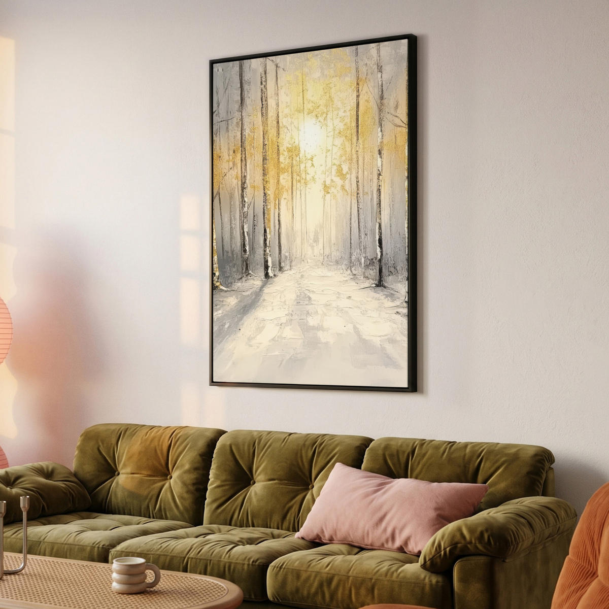 LEINWAND Bilder mit Rahmen - Winter - Abstrakt - Schnee - Natur - Sonne - 80x120 - Grau, Textil (80/120cm) - MuchoWow