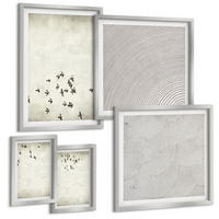 BILDER SET 5er Set - 50x50 cm & 20x30 cm & 40x60 cm Silberner Rahmen - Minimalistische Vogelmalerei - Silberfarben, Kunststoff (40/60cm) - TULUP
