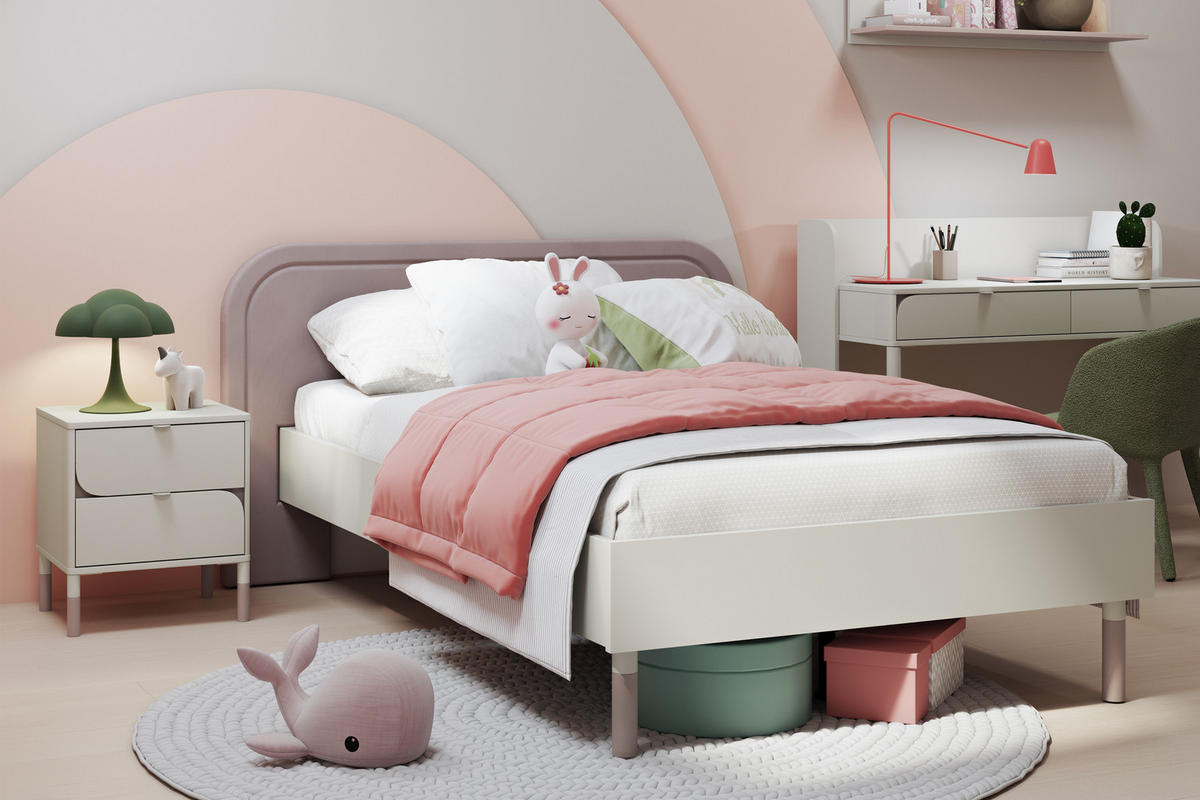 JUGENDBETT CATTA, Bett mit Gestell , Creme/beige - Beige/Creme, Holz (120/200cm) - KONSIMO®