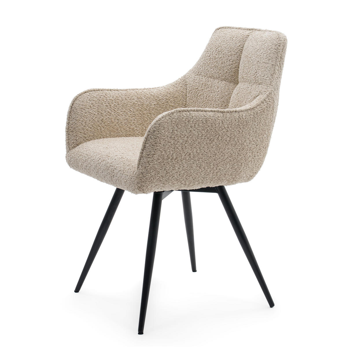 STUHL QUATTRO drehbar gepolsterter mit Steppung - hellbeige - Boucle - Ecru/Schwarz, Textil/Metall (58/86/60cm) - NEW HOME