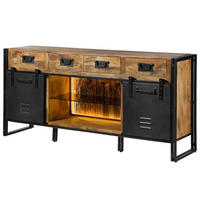 SIDEBOARD Mango / Altholz 195x45x90 natur / grau lackiert / Metall grau BLACKBURN LUX #409 - Braun, Holz (195/90/45cm) - Massivmoebel24