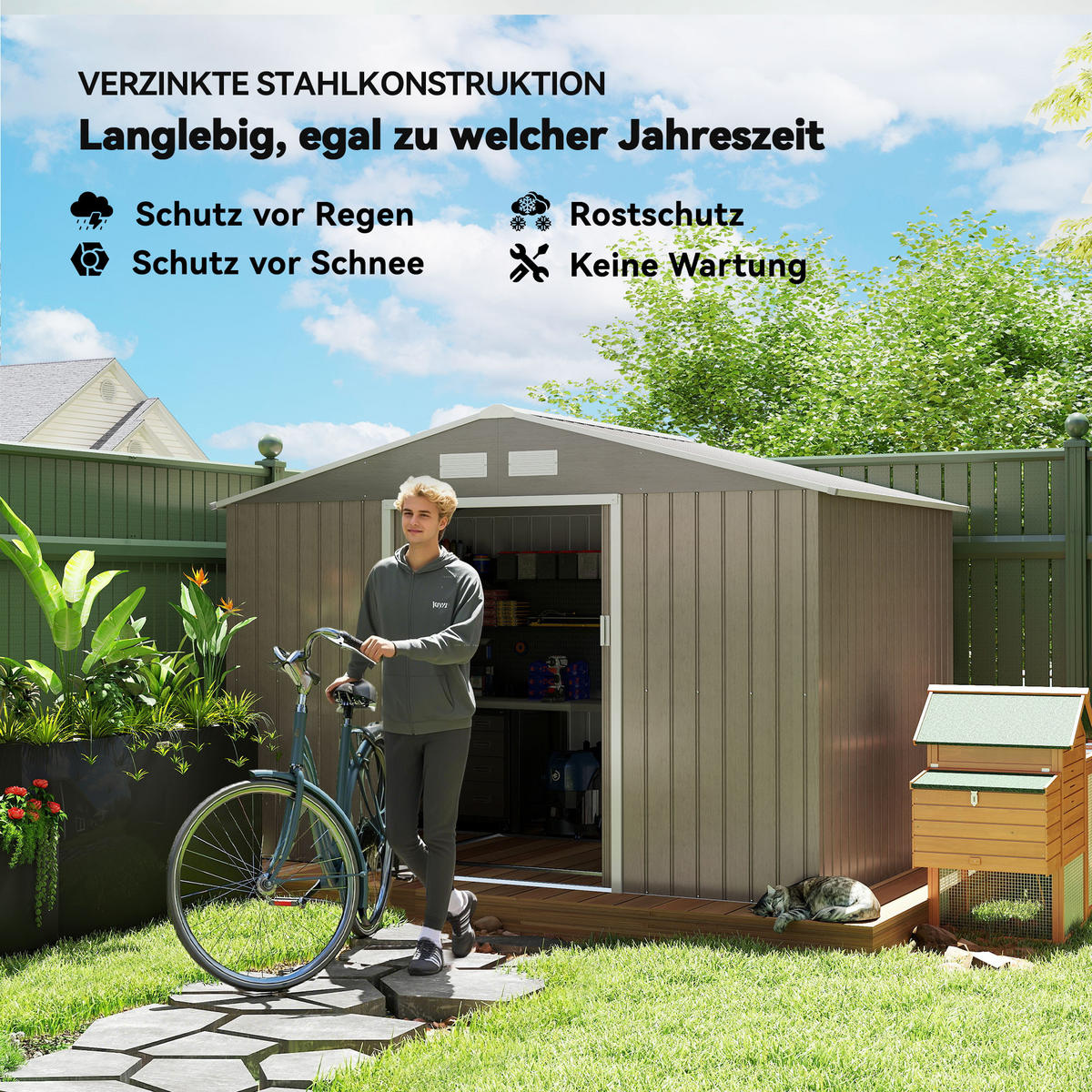 GERÄTEHAUS mit Pultdach, 4,9 m² - Braun, Metall (195/192/277cm) - Outsunny