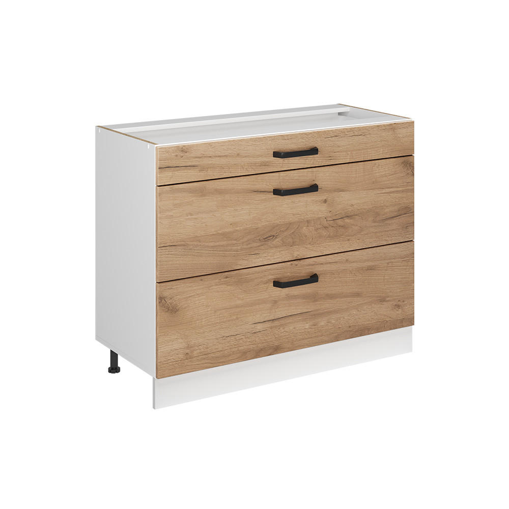 KÜCHENUNTERSCHRANK R-Line, Goldkraft Eiche/Weiß, 100 cm ohne Arbeitsplatte - Eichefarben/Weiß, Holzwerkstoff (100/81.6/46cm) - Vicco
