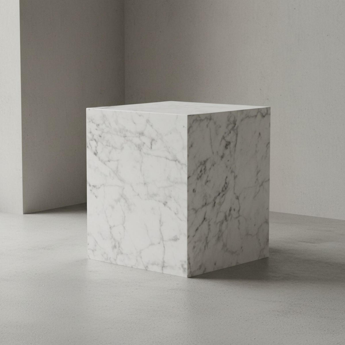 COUCHTISCH MONOBLOC in Hochglanz mit Marmor-Optik, Würfelform, Weiß 40x40x45 cm - Weiß, Holzwerkstoff (40/40/45cm) - KADIMA DESIGN