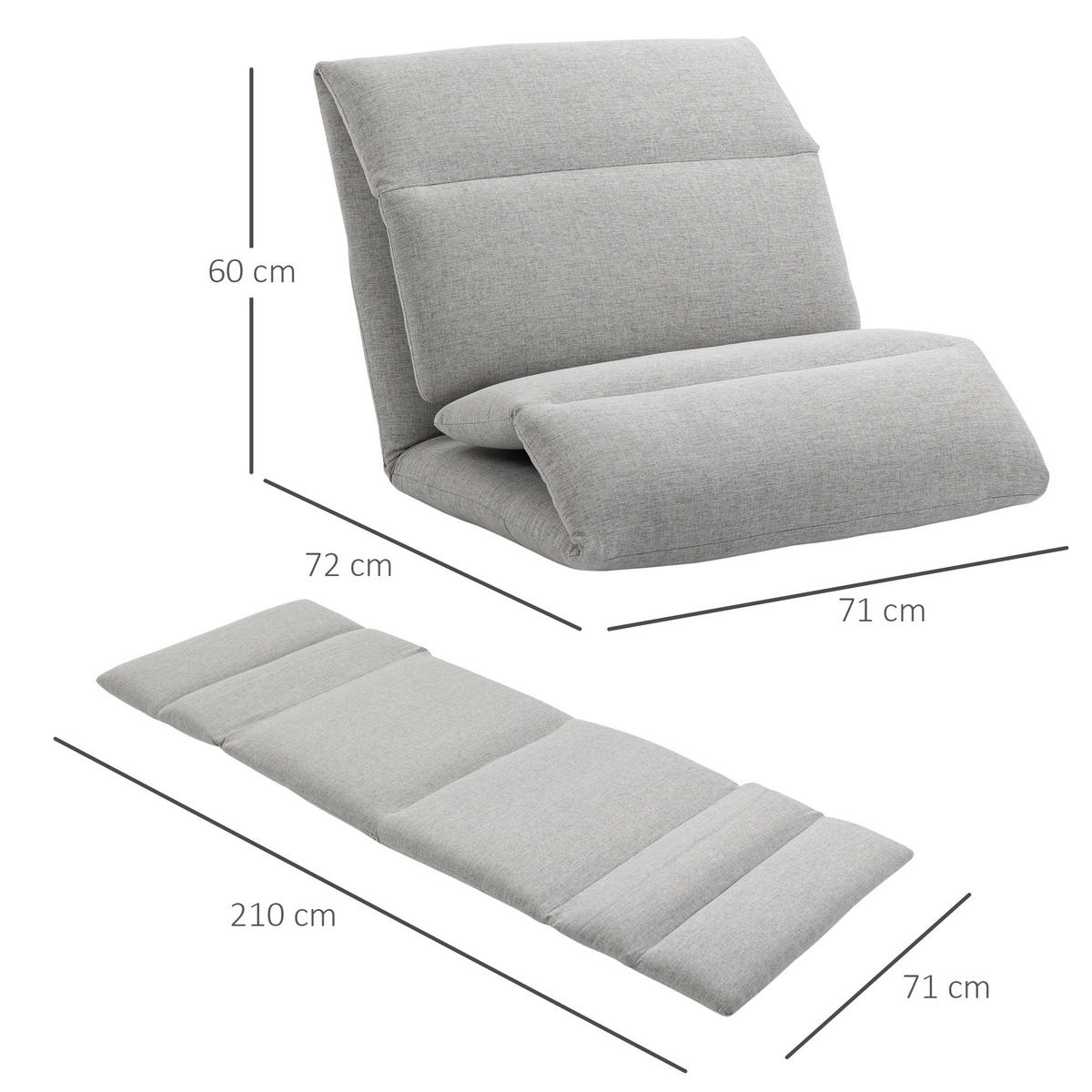 BODENSTUHL, Stahl, Schaumstoff, Grau - Grau, Metall (71/60/72cm) - HOMCOM