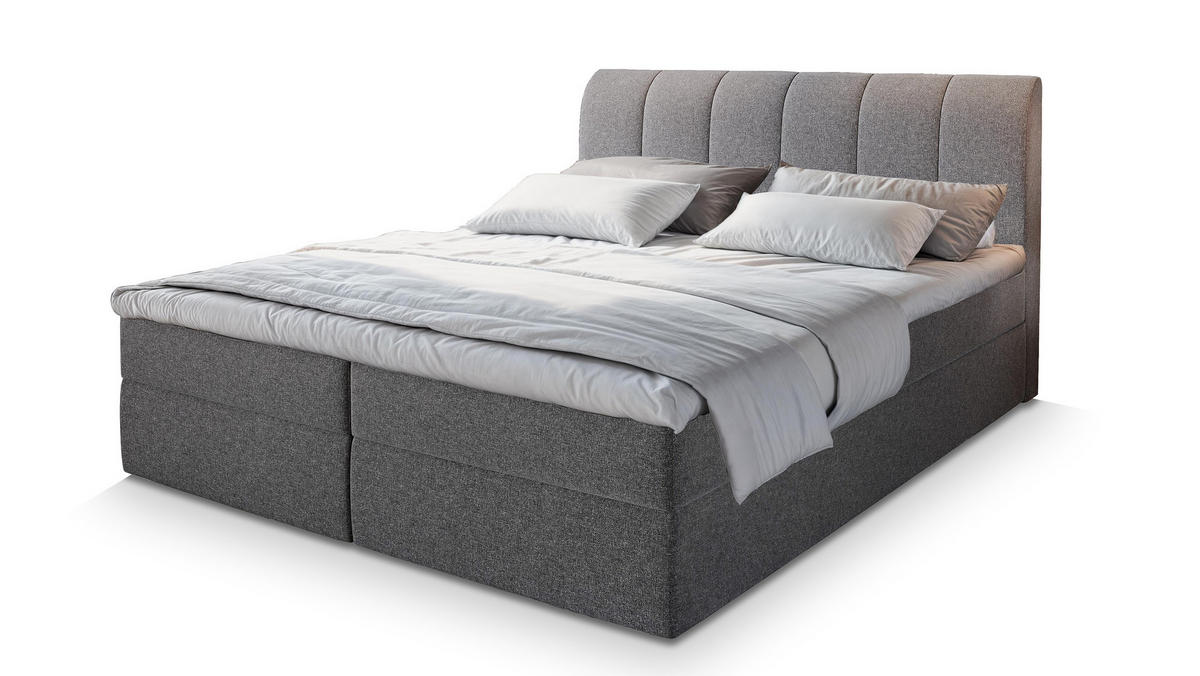 BOXBETT CEVANO 180x200 cm mit Matratze und Topper - Grau - Grau, Holz (180/200cm) - MASSENO