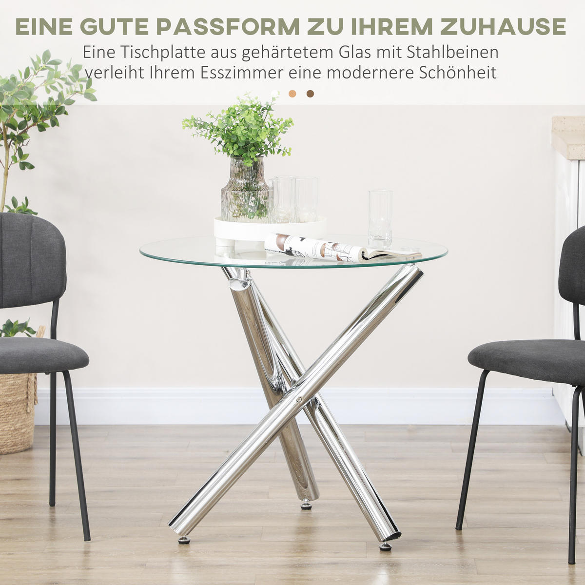 ESSTISCH, Glas, Stahl, Transparent - Transparent, Glas (80/80/74cm) - HOMCOM