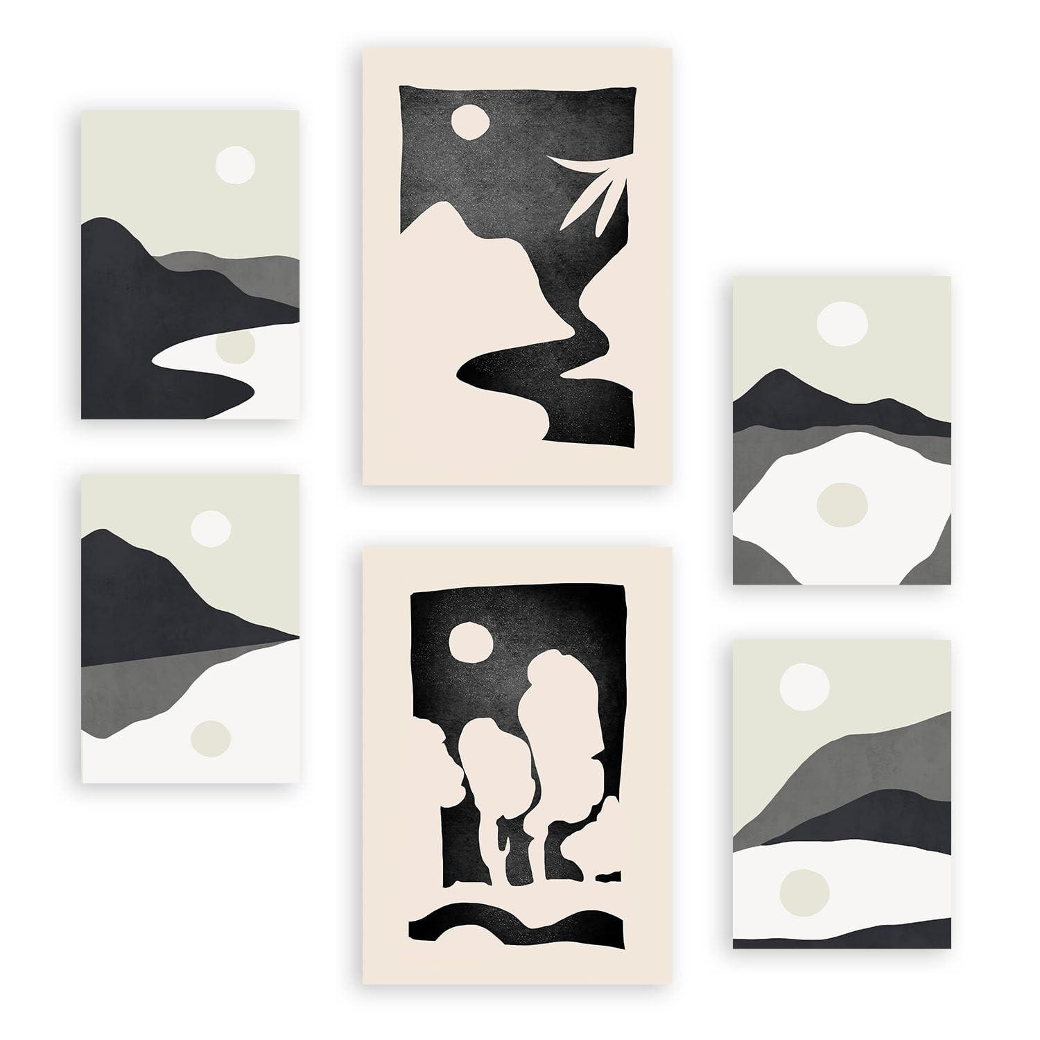 POSTER Set Mit 6 Mitternachtsmond In Kulissen Abstracts Ästhetische Dekorative Gemälde Für Ihr Wohnzimmer, Schlafzimmer, Zuhause A3 & A4 Rahmenlos - Klar, Papier (29/3cm) - Nacnic