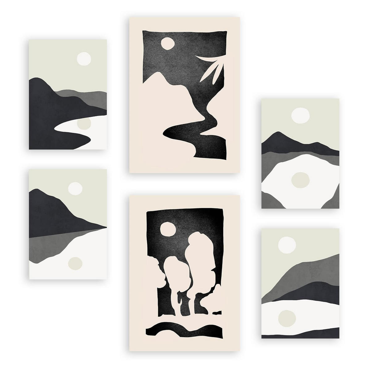 POSTER Set Mit 6 Mitternachtsmond In Kulissen Abstracts Ästhetische Dekorative Gemälde Für Ihr Wohnzimmer, Schlafzimmer, Zuhause A3 & A4 Rahmenlos - Klar, Papier (29/3cm) - Nacnic