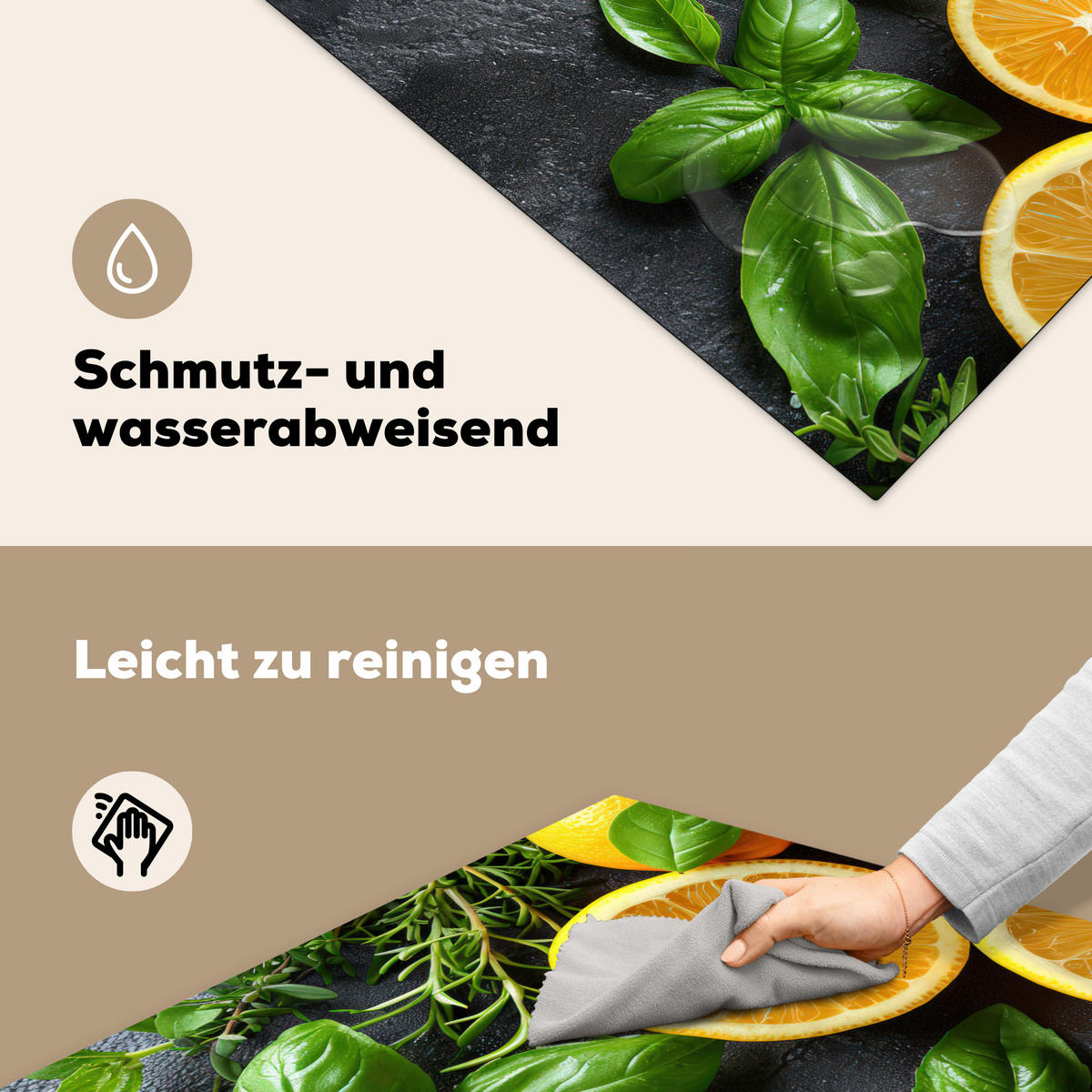 HERDABDECKPLATTE Obst - Grau - Konkret - Orange - Pflanzen Induktionsmatte 78x78 cm - Anthrazit, Kunststoff (78/78/0.2cm) - MuchoWow