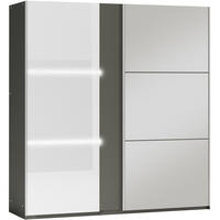 SCHWEBETÜRENSCHRANK Tessa mit 2 Türen und Spiegel, 200 cm, Graphit+Weiß - Graphitfarben/Weiß, Holzwerkstoff (200/215/65cm) - Beautysofa