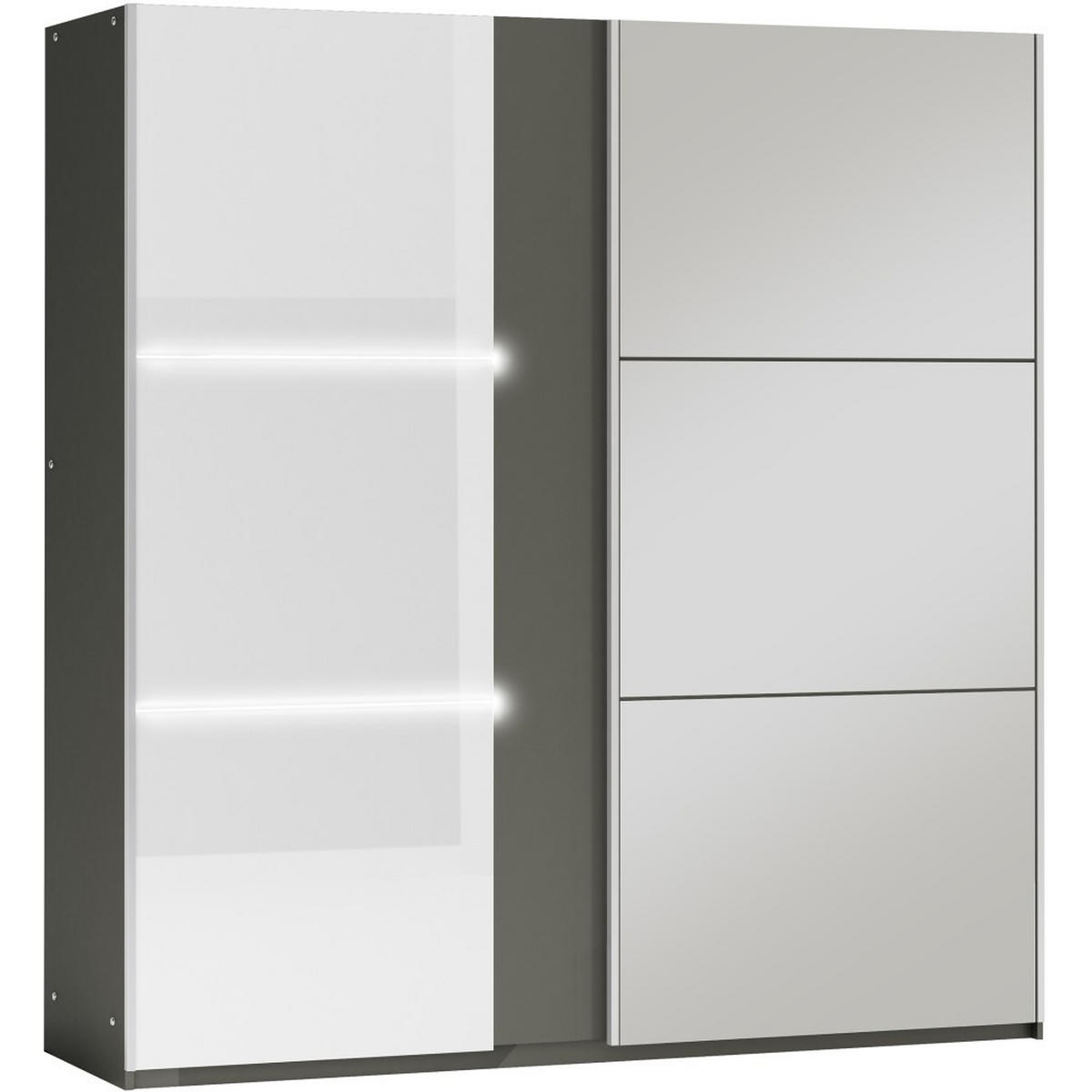 SCHWEBETÜRENSCHRANK Tessa mit 2 Türen und Spiegel, 200 cm, Graphit+Weiß - Graphitfarben/Weiß, Holzwerkstoff (200/215/65cm) - Beautysofa