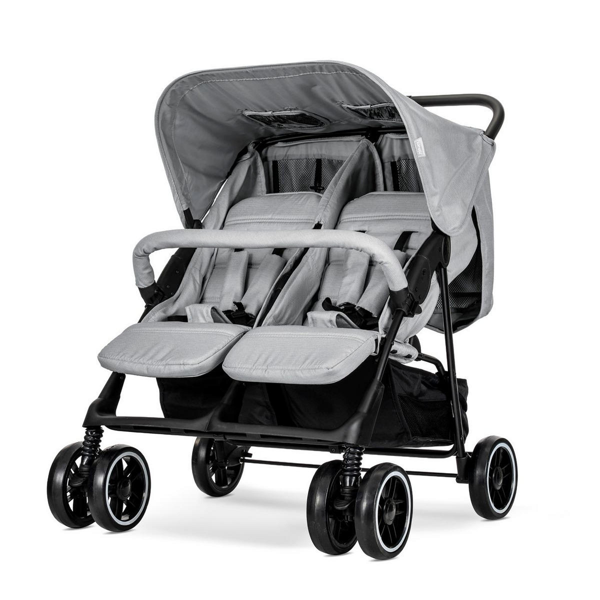 GESCHWISTERKINDERWAGEN TWIN grau gemustert Wickeltasche Einhand-Klappsystem Fußabdeckung - Schwarz, Metall (86/84/110cm) - Lorelli