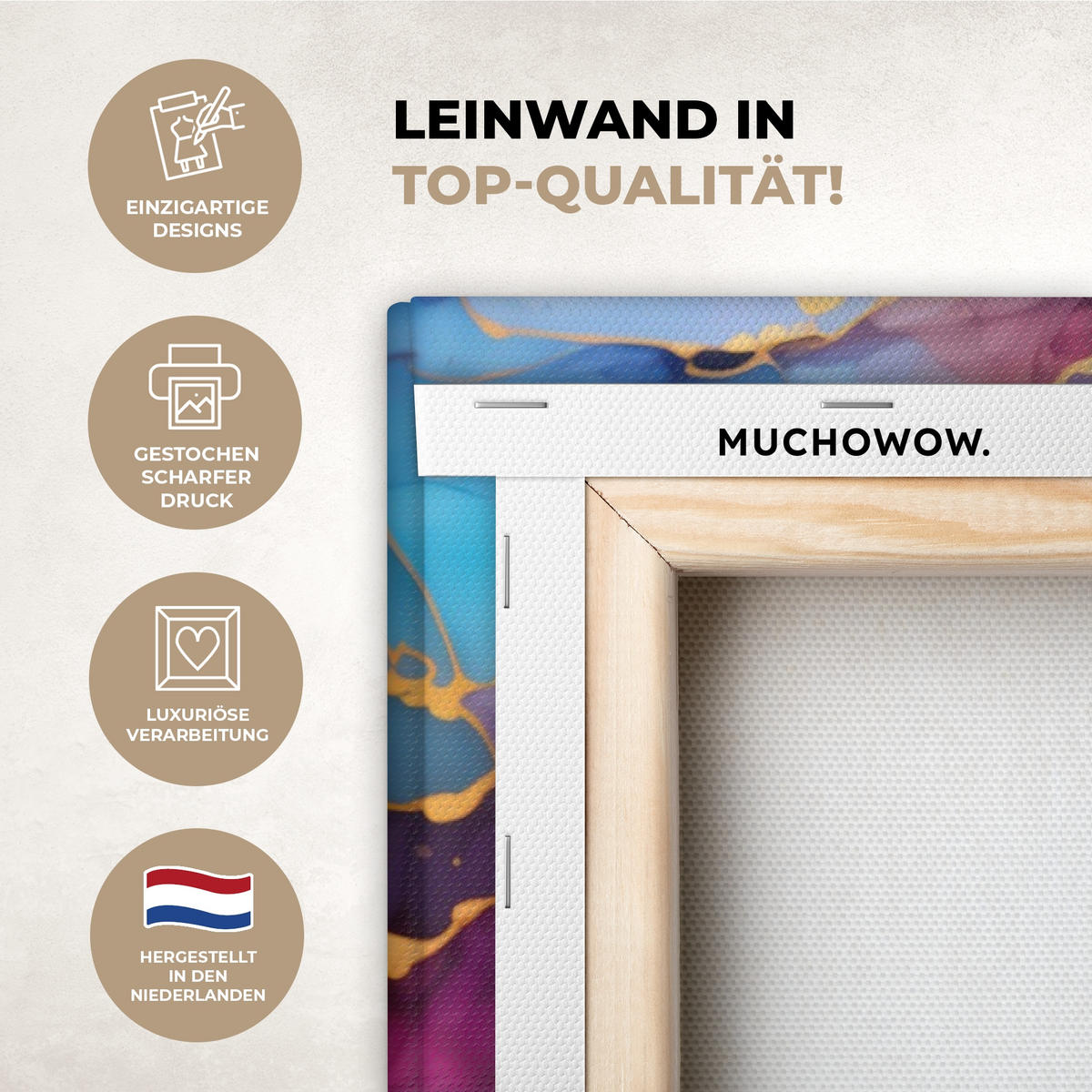 LEINWANDBILD Marmor - Bunt - Abstrakt Wohnzimmer Groß 120x80 cm - Multicolor, Textil (120/80cm) - MuchoWow