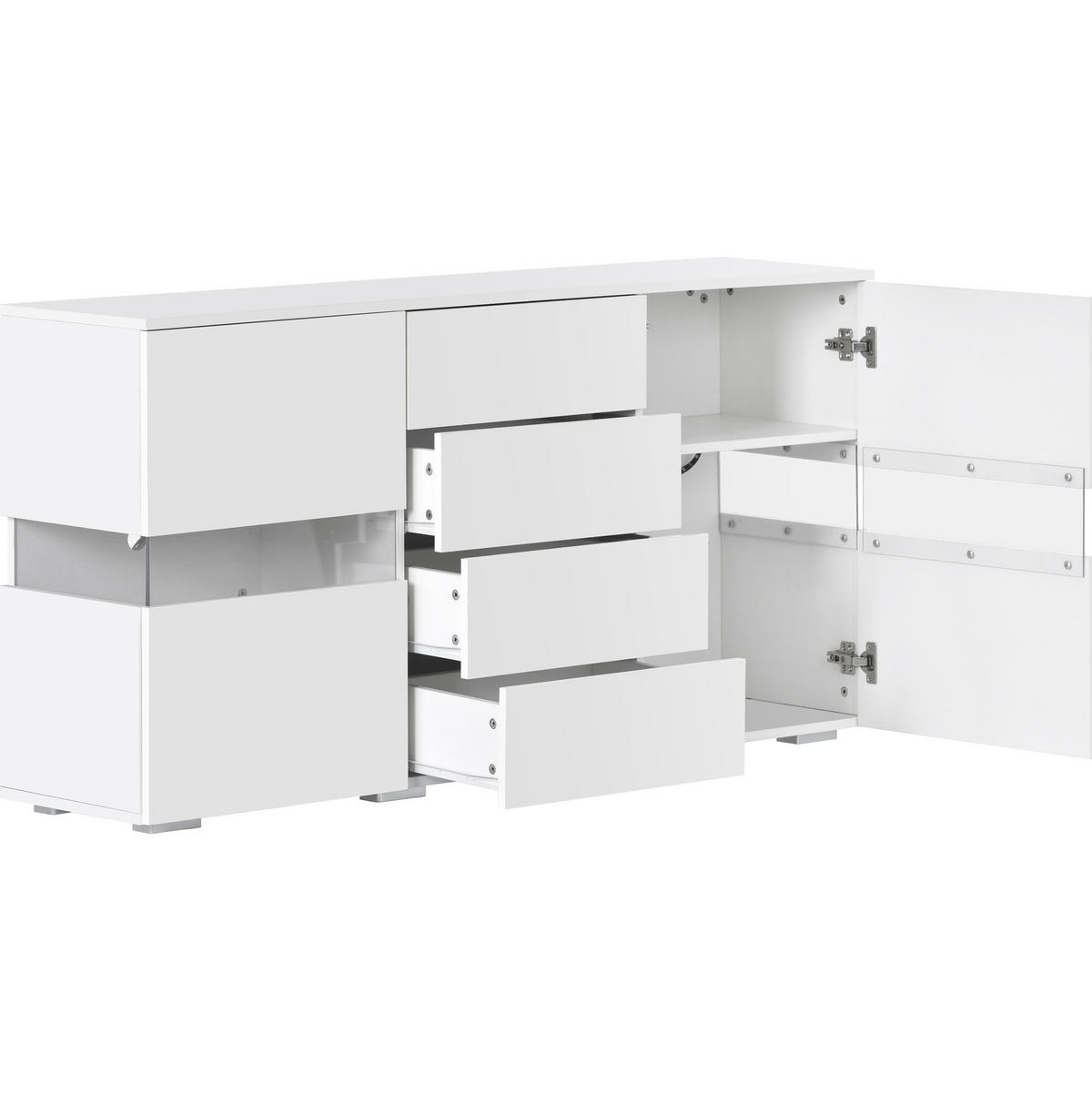 SIDEBOARD 140/35/72 cm Weiß aus MDF mit LED-Beleuchtung - Weiß, Holzwerkstoff (35/72/145cm) - OKMYHOME