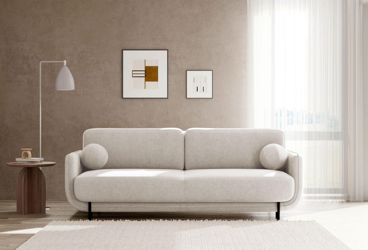 SCHLAFSOFA Ovals Hellbeige - Ecru/Schwarz, Textil/Metall (236/95/96cm) - Selsey