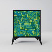 SIDEBOARD NOSTALGIC MEMORIES, Schwarz, 57,5x42x70,5 cm, Schwarze Metall-Sternfüße - Multicolor/Schwarz, Holzwerkstoff/Metall (57.5/70.5/42cm) - SpaceRebels