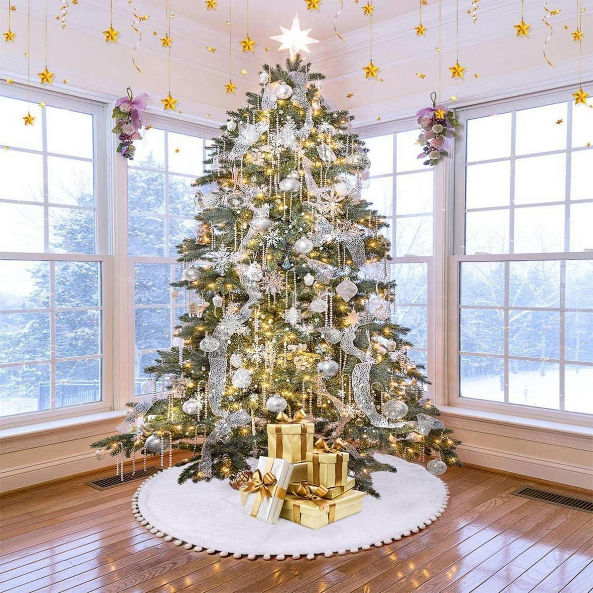 WEIHNACHTSBAUM Rock Weiß Plüsch 122 cm - Grün, Fell (1cm)