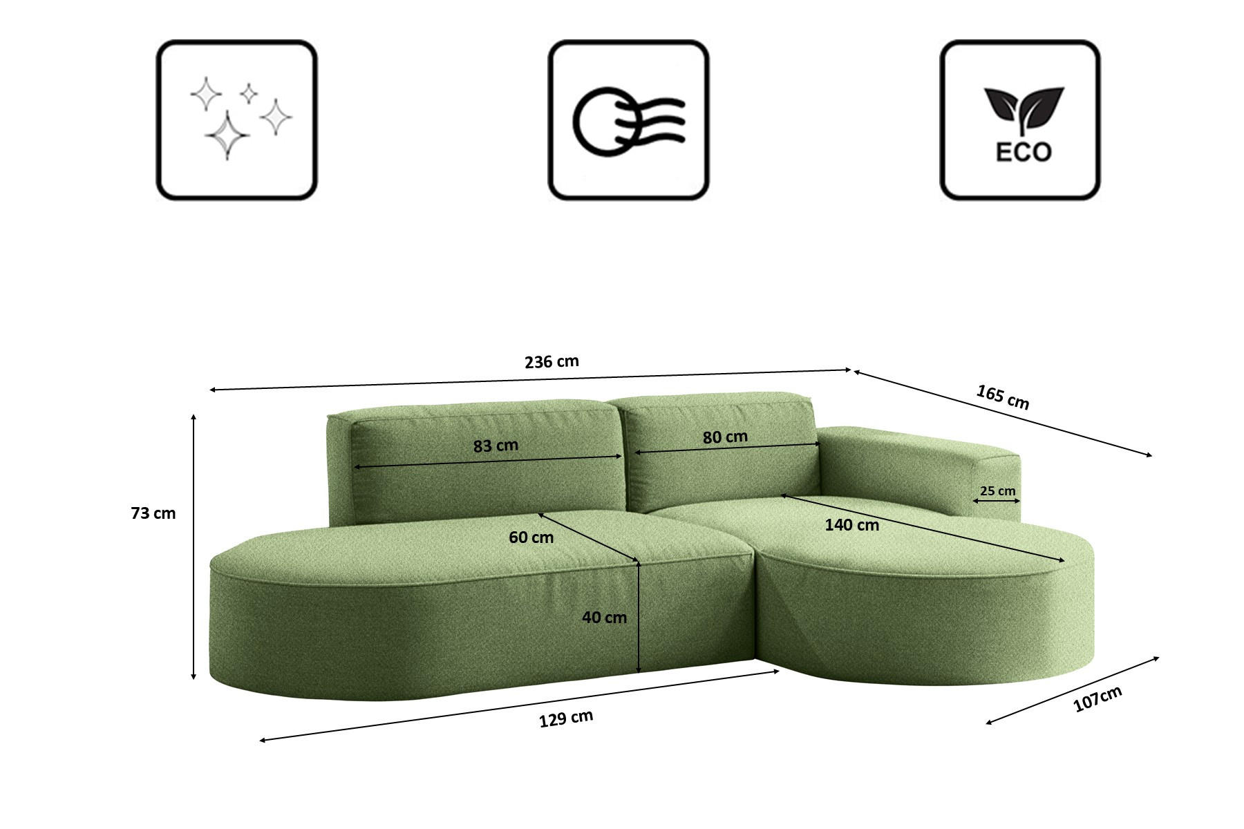 Thumbnail - Kaiser Möbel Ecksofa, Grün, Holz, 236x165 cm, Wohnzimmer, Sofas & Couches, Wohnlandschaften, Ecksofas