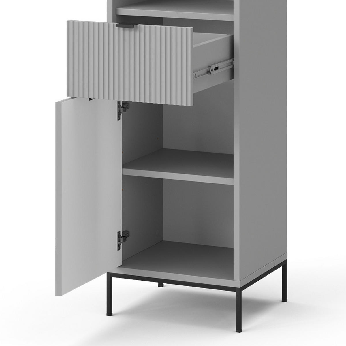 BADSCHRANK Eliza Grau 40 x 190 cm mit Türen, und Schublade - Grau, Holzwerkstoff (40/190/35cm) - Vicco