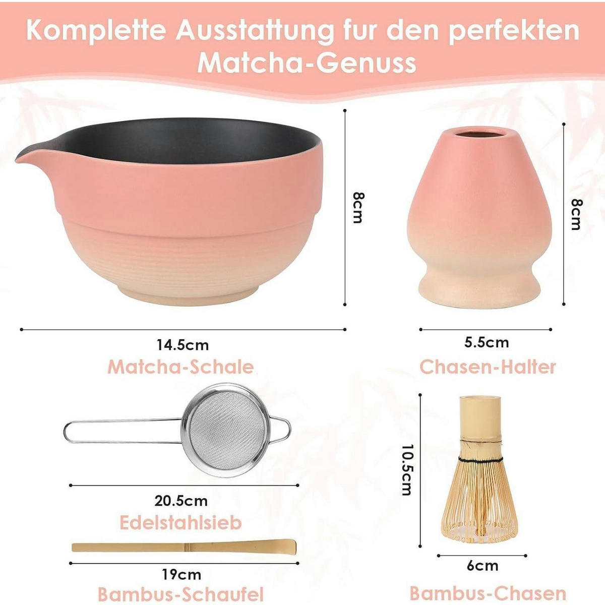 MATCHA-SET 5-teilig Keramik Bambus Rosa - Rosa, Keramik (14.5/10.5/20.5cm)