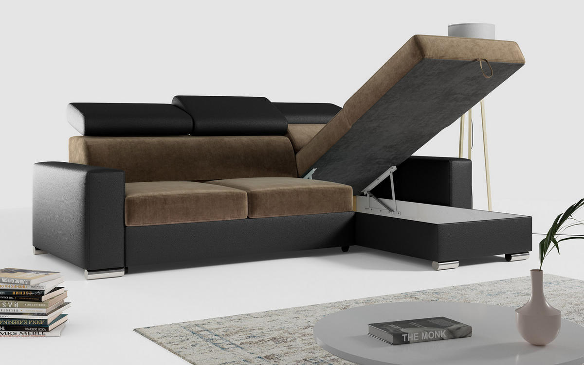 ECKSOFA FOX-L Braun/Schwarz - Silberfarben/Schwarz, Kunststoff/Textil (242/168cm) - MKS