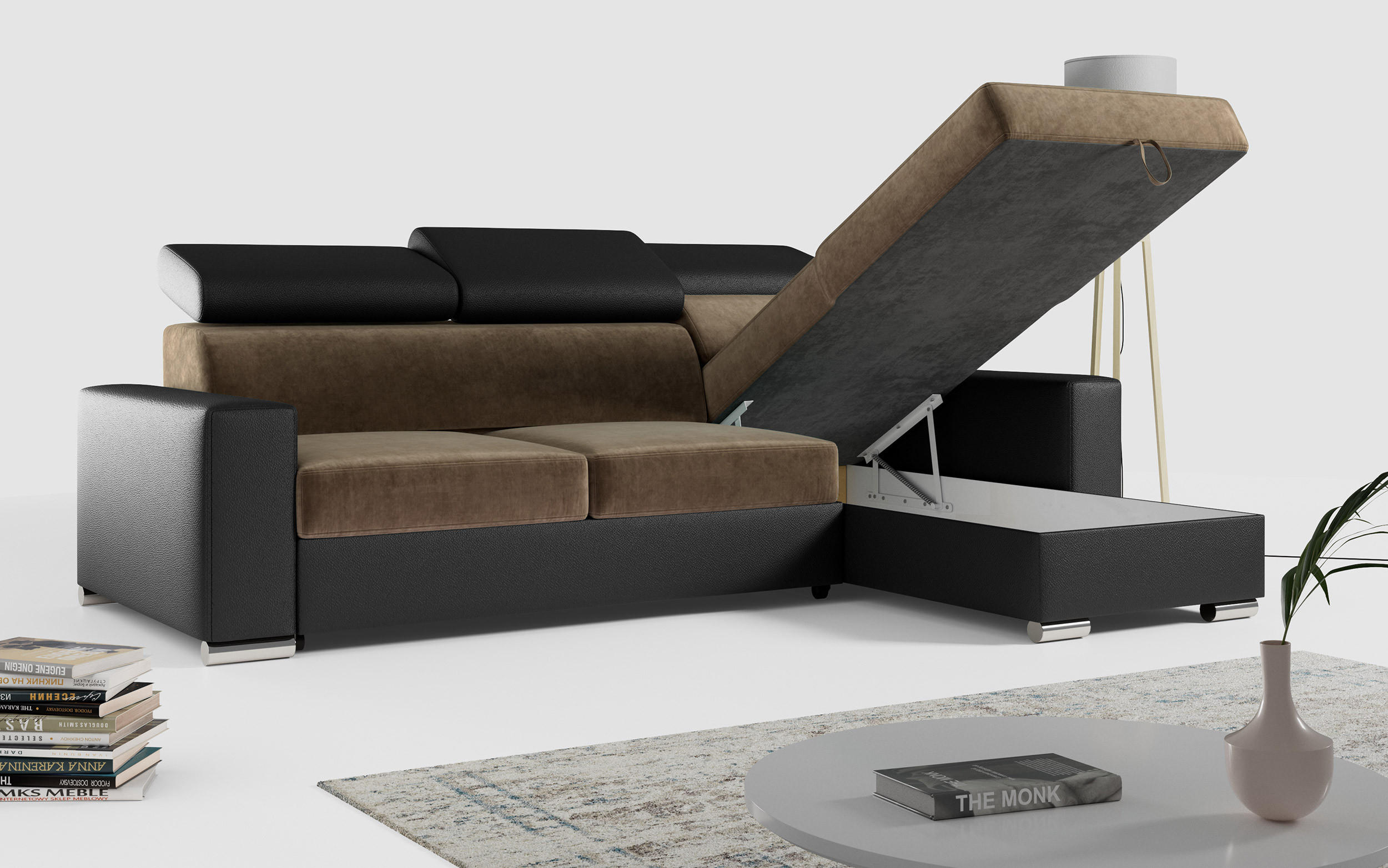Thumbnail - MKS Ecksofa, Braun, Schwarz, Textil, 3-Sitzer, L-Form,L-Form, 242x168 cm, Oeko-Tex®, Wohnzimmer, Sofas & Couches, Wohnla...