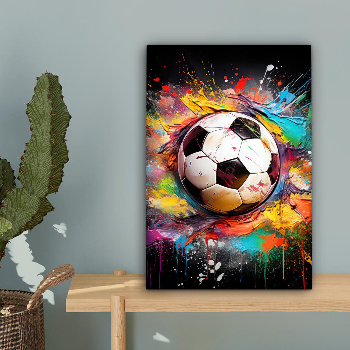 LEINWANDBILD Fußball - Farbe - Farben - Schwarz - Weiß Deko Wohnzimmer 20x30 cm - Weiß, Textil (20/30cm) - MuchoWow