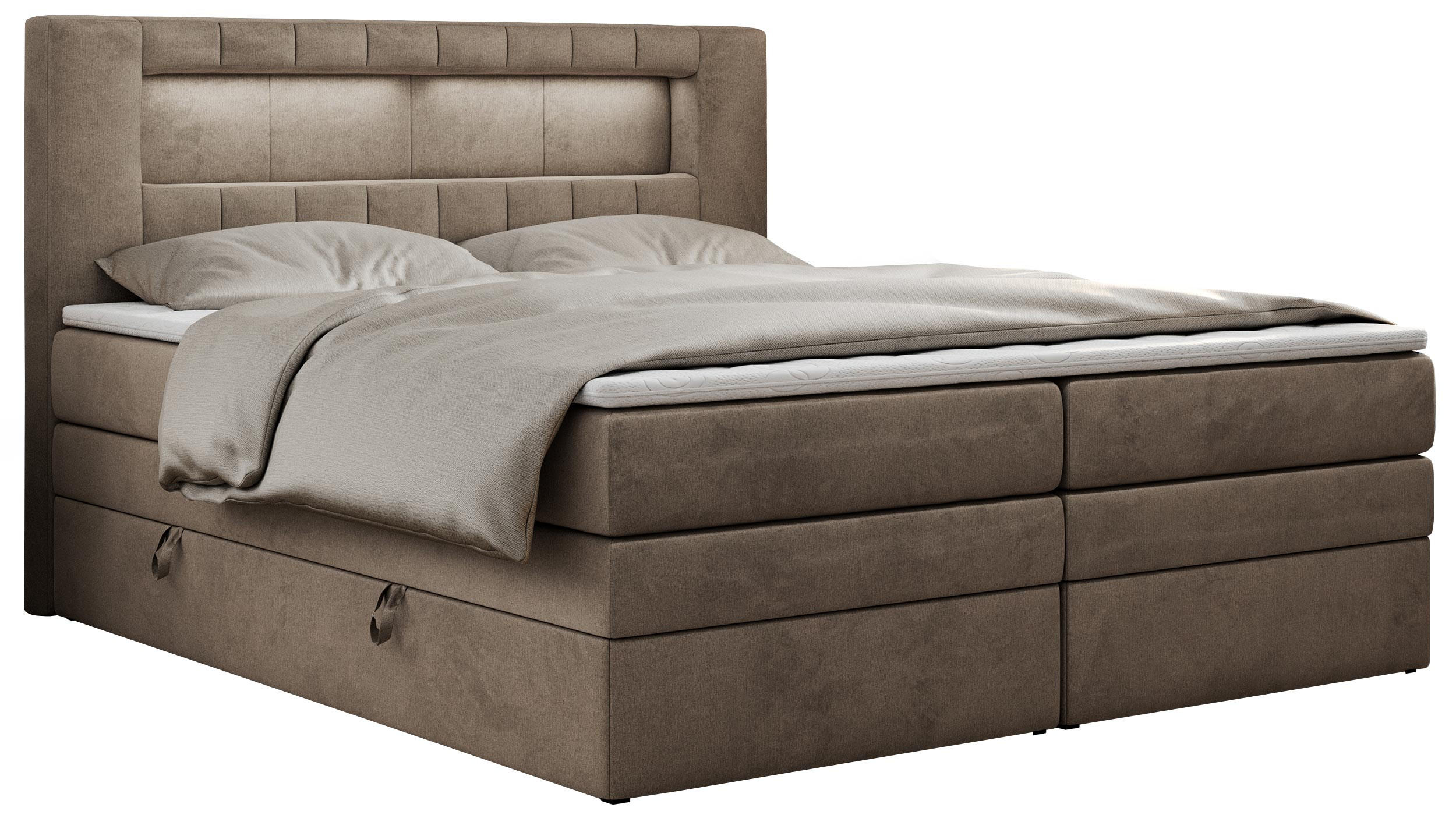 BOXSPRINGBETT GOLD-5 KING LED 120/200 Braun Velvet - H3 - Braun, Holz/Textil (120/200cm) - MKS
