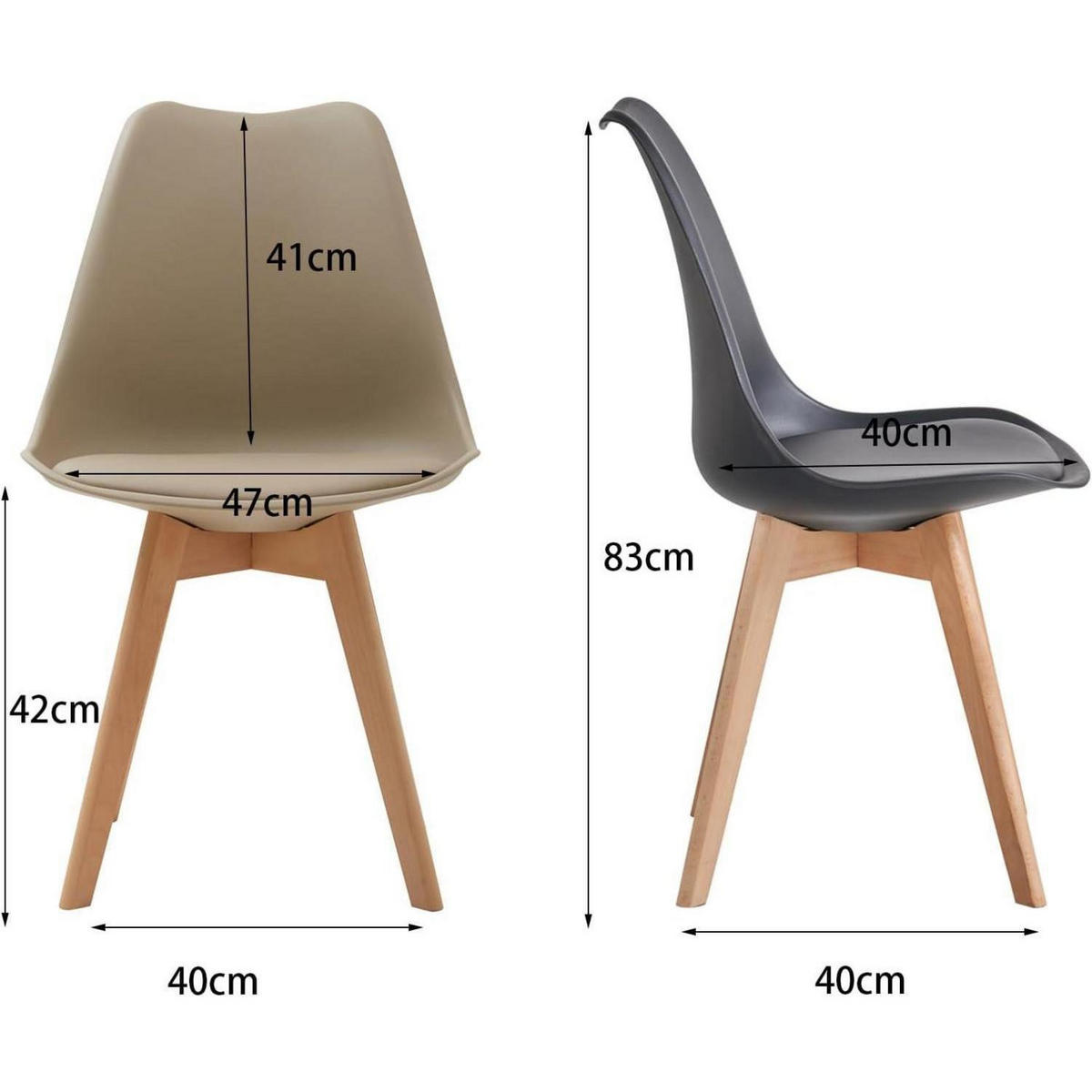 ESSZIMMERSTUHL 8er Set mit Massivholzbeinen und abnehmbarem Stuhlkissen Schwarz+Beige - Multicolor, Kunststoff (49/83/42cm)