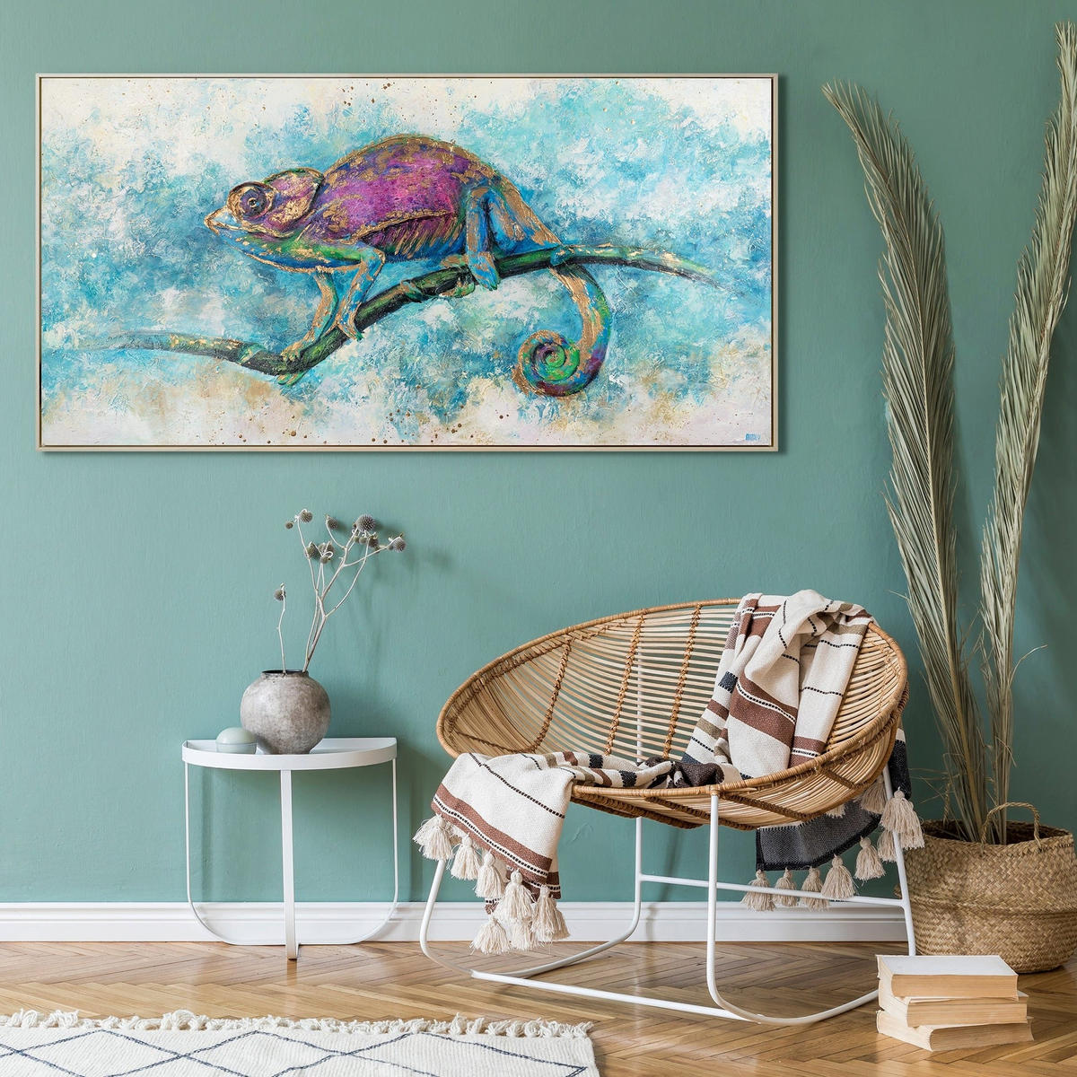 GEMÄLDE Leguan Schattenfugenrahmen Beige 140x70 cm - Beige, Holz (140/70cm) - YS-art gallery