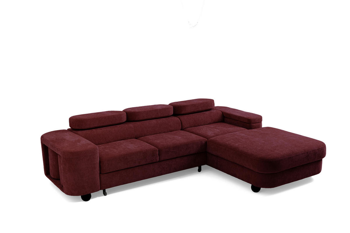 ECKSOFA LOVE L Rechts mit Schlaffunktion 124x210 Chenille Bordeaux - Bordeaux/Schwarz, Holz/Textil (205/284cm) - Muffo