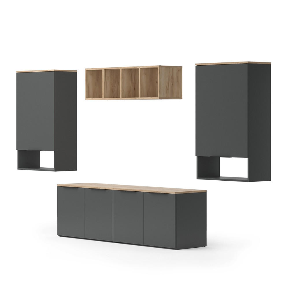 WOHNWAND Wido Anthrazit 5 Teile - Anthrazit/Sonoma Eiche, Holzwerkstoff (80/50/40cm) - Vicco