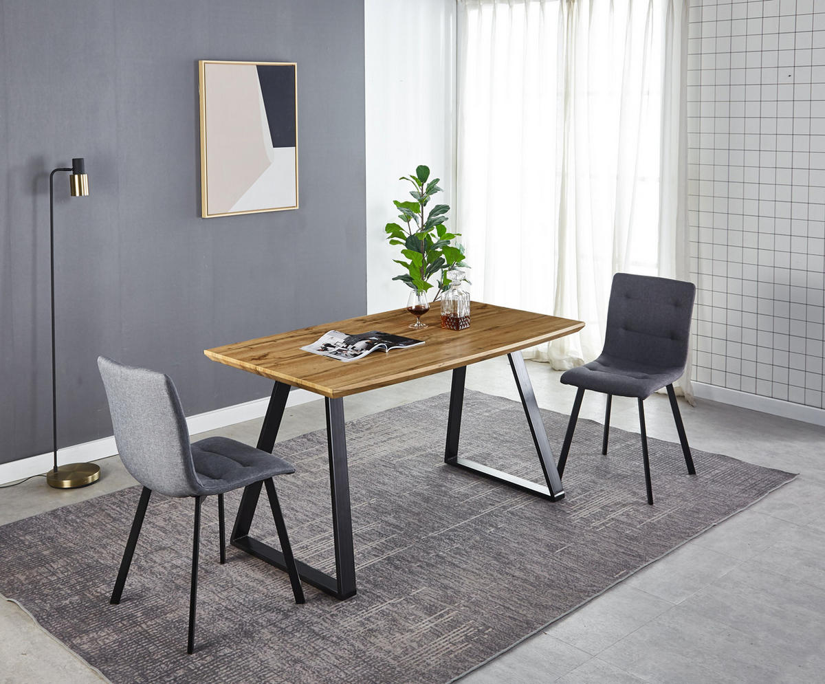 ESSZIMMERTISCH MATIAS - 140x80 cm - MDF mit Eiche-Dekor, Beine Metall - Naturfarben, Metall (80/140/75cm) - TPFLiving