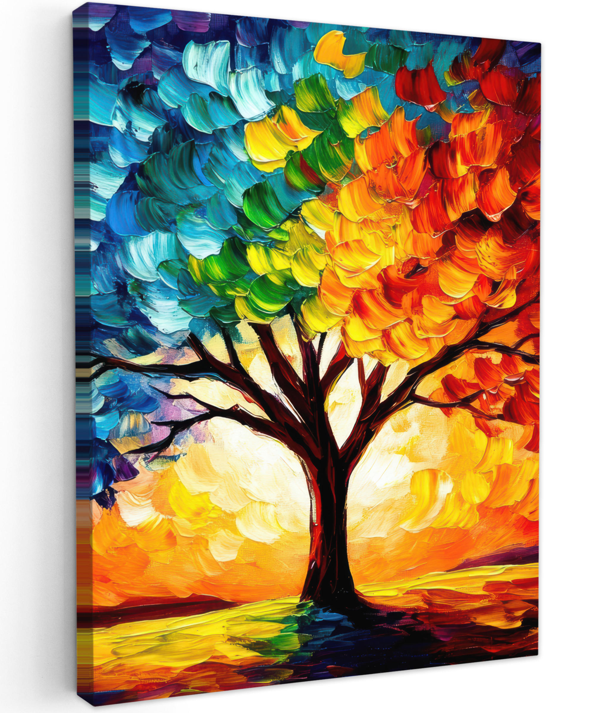 LEINWANDBILD Baum - Kunst - Natur - Sonnenuntergang Wandbild Wohnzimmer 60x80 cm - Multicolor, Textil (60/80cm) - MuchoWow