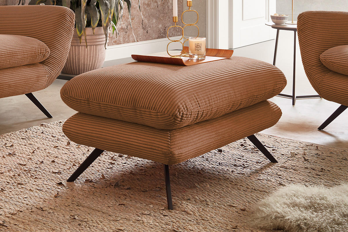 SITZGRUPPE CHARME Braun Cord - Dunkelbraun/Schwarz, Textil/Metall (225/94/95cm) - KAWOLA
