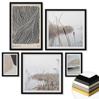 WANDBILDER 5er-Set - 50x50 cm & 20x30 cm & 40x60 cm Schwarzer Rahmen - Abstrakte Boho-Dekorationsmuster - Schwarz, Kunststoff (40/60cm) - ArtPrintCave