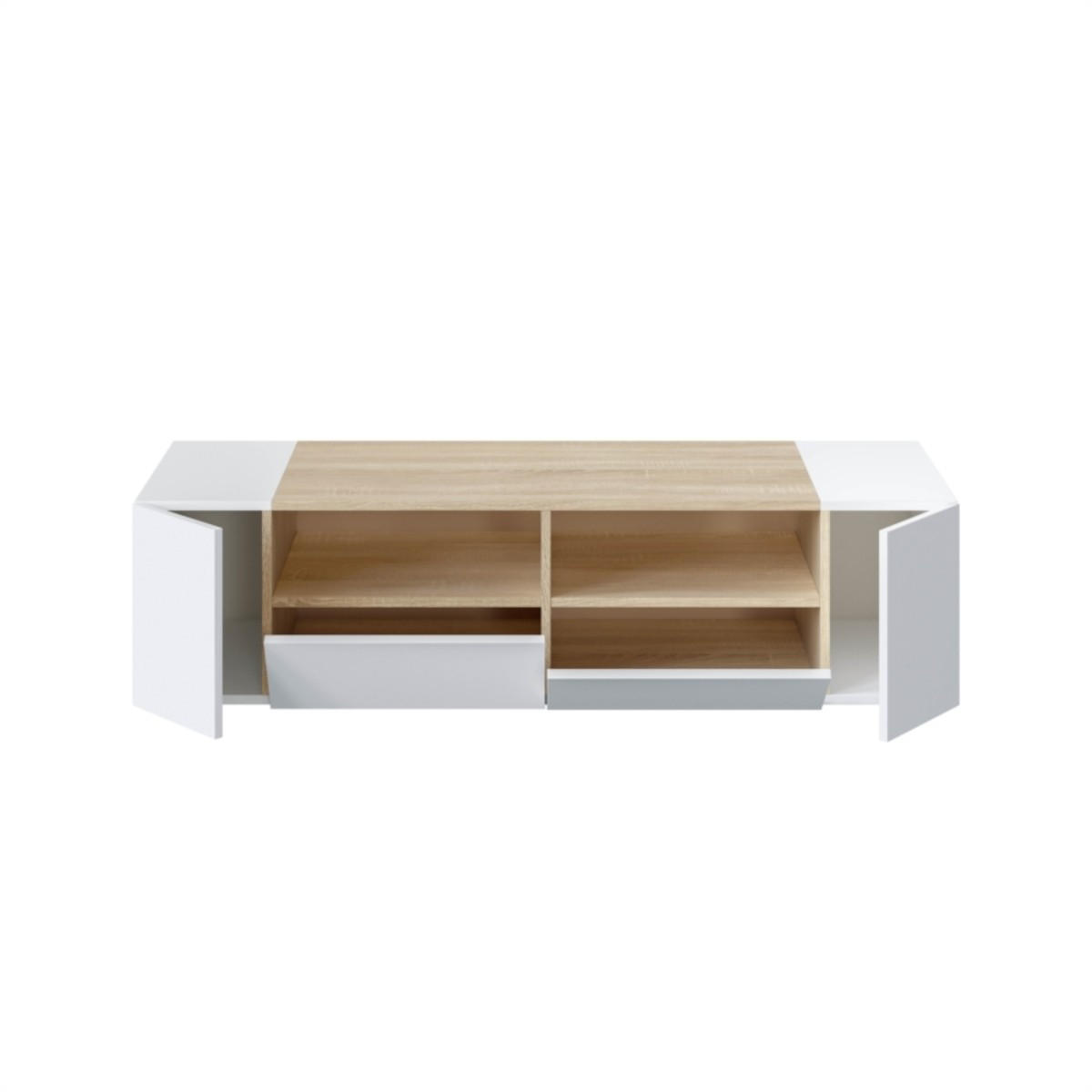 TV-MÖBEL mit 4 Türen und 2 Aufbewahrungsnischen Tamiko - L138 cm - Weiß, Holzwerkstoff (42/36/138cm) - Calicosy